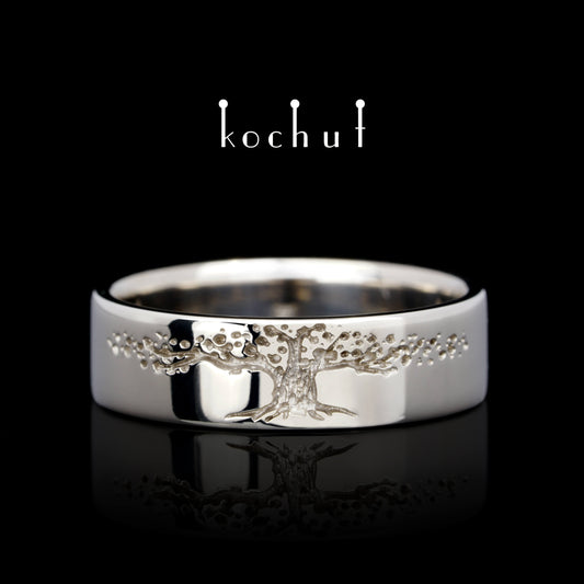 Baum des Lebens — Ehering aus Palladium-Gold