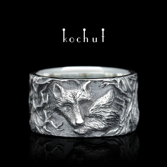 Wolf Tenderness — silberner Ring, bedeckt mit schwarzem Rhodium