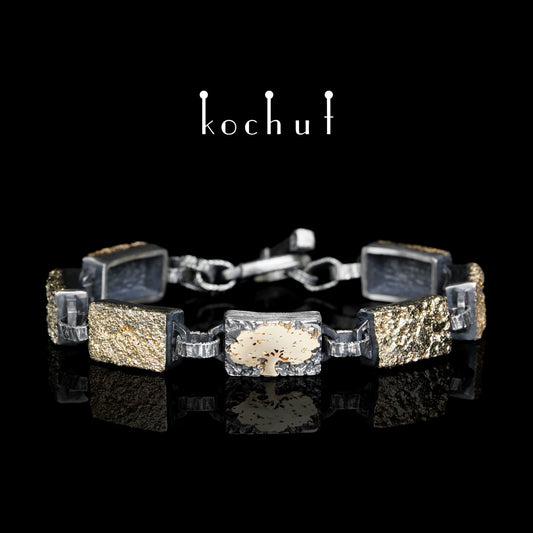 Leib und Seele: Baum des Lebens — Armband aus Gelbgold und oxidiertem Silber