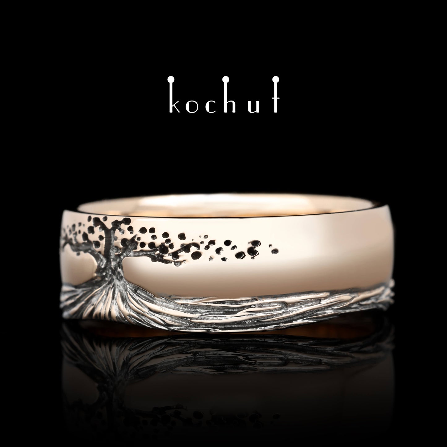 Lebensbaum: Wurzeln — Ring aus Rotgold mit schwarzer Rhodium-Beschichtung