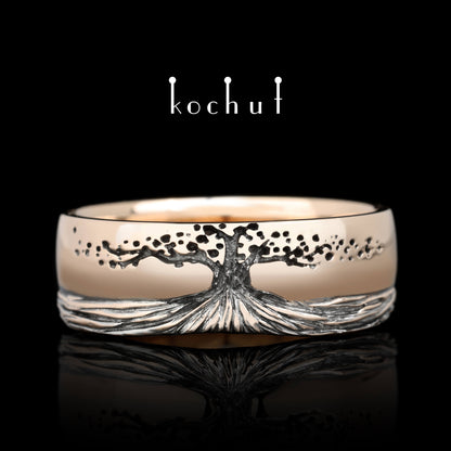 Lebensbaum: Wurzeln — Ring aus Rotgold mit schwarzer Rhodium-Beschichtung