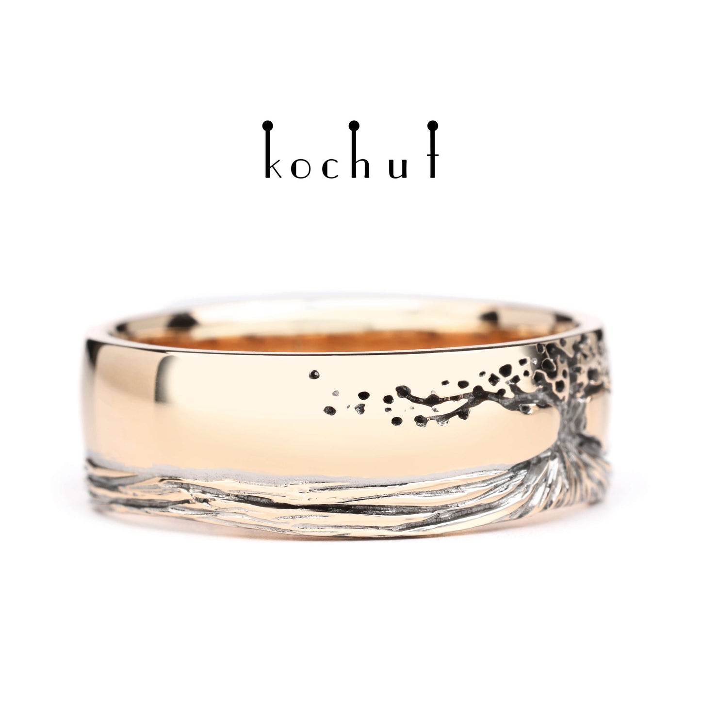Lebensbaum: Wurzeln — Ring aus Rotgold mit schwarzer Rhodium-Beschichtung