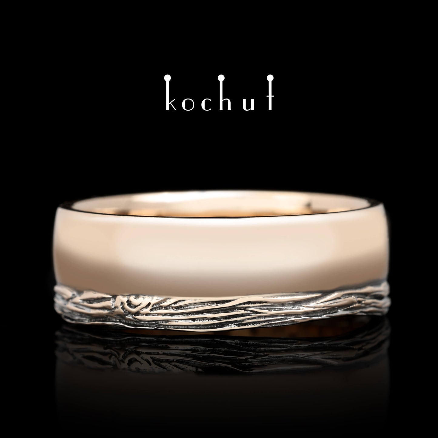 Lebensbaum: Wurzeln — Ring aus Rotgold mit schwarzer Rhodium-Beschichtung