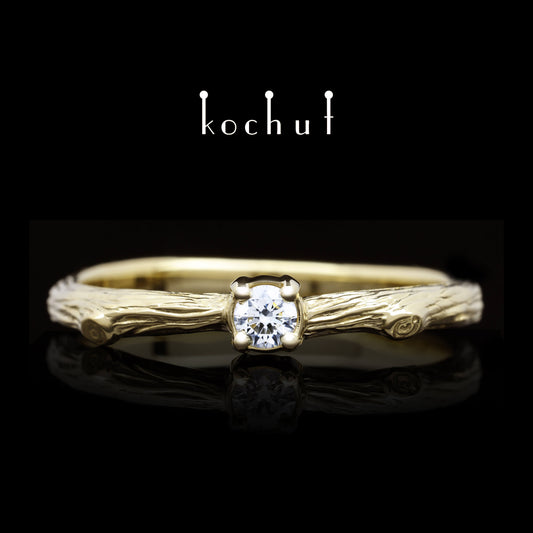 Zartes Zweig — Gelbgold-Verlobungsring mit Diamant
