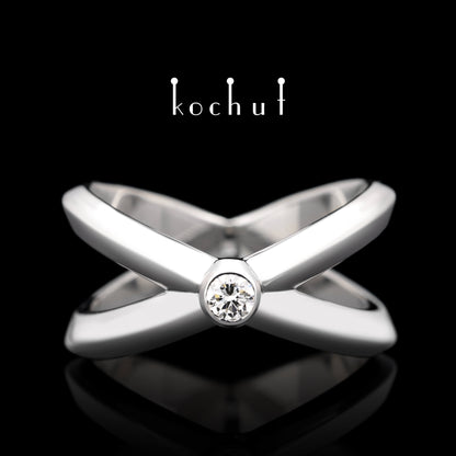 Der Kontaktpunkt – Ring aus Weißgold mit Diamant, überzogen mit weißem Rhodium