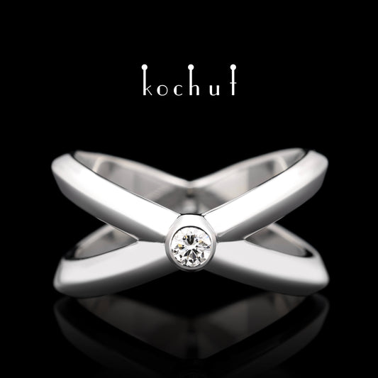 Der Kontaktpunkt – Ring aus Weißgold mit Diamant, überzogen mit weißem Rhodium