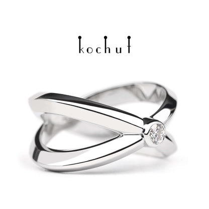 Der Kontaktpunkt – Ring aus Weißgold mit Diamant, überzogen mit weißem Rhodium
