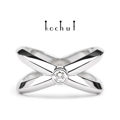 Der Kontaktpunkt – Ring aus Weißgold mit Diamant, überzogen mit weißem Rhodium