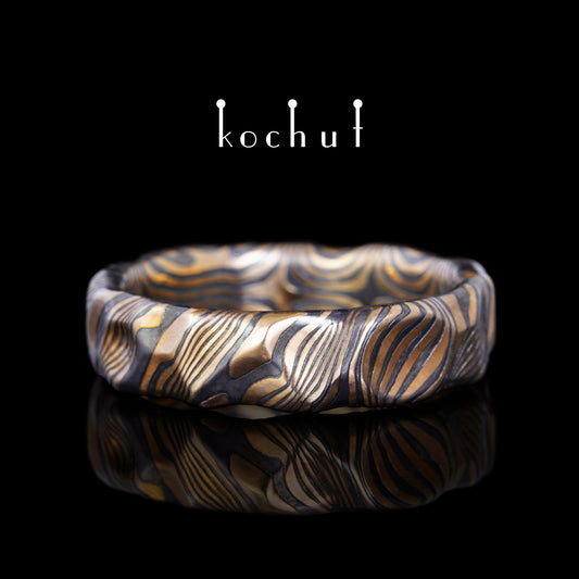 Dünen — Mokume-Ring aus Rotgold, oxidiertem und geätztem Silber