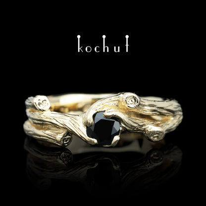 Zweig — Ring aus Gelbgold mit Spinell