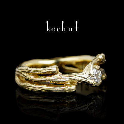 Zweig — Verlobungsring aus Gelbgold mit Diamant