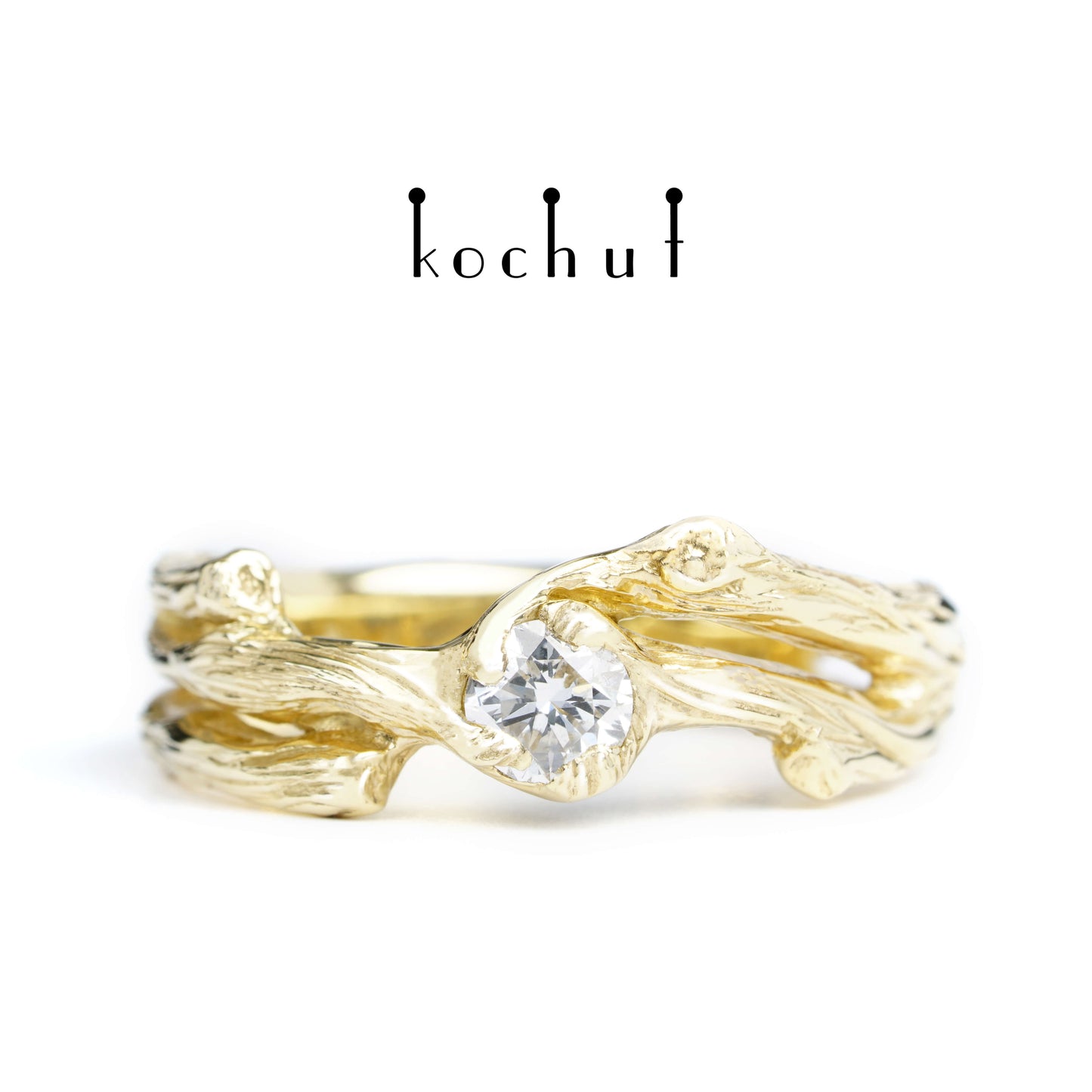 Zweig — Verlobungsring aus Gelbgold mit Diamant