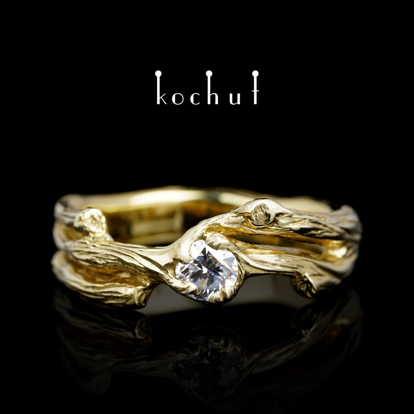 Zweig — Verlobungsring aus Gelbgold mit Diamant