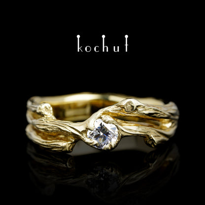 Zweig — Verlobungsring aus Gelbgold mit Diamant
