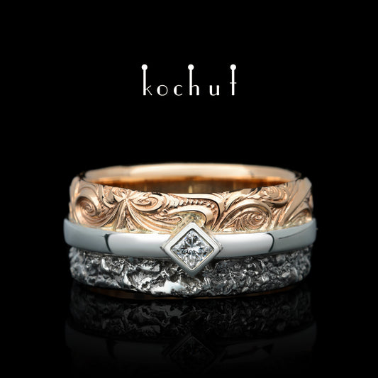 In Freude und Leid — Ehering aus Rotgold und Silber, überzogen mit schwarzem Rhodium