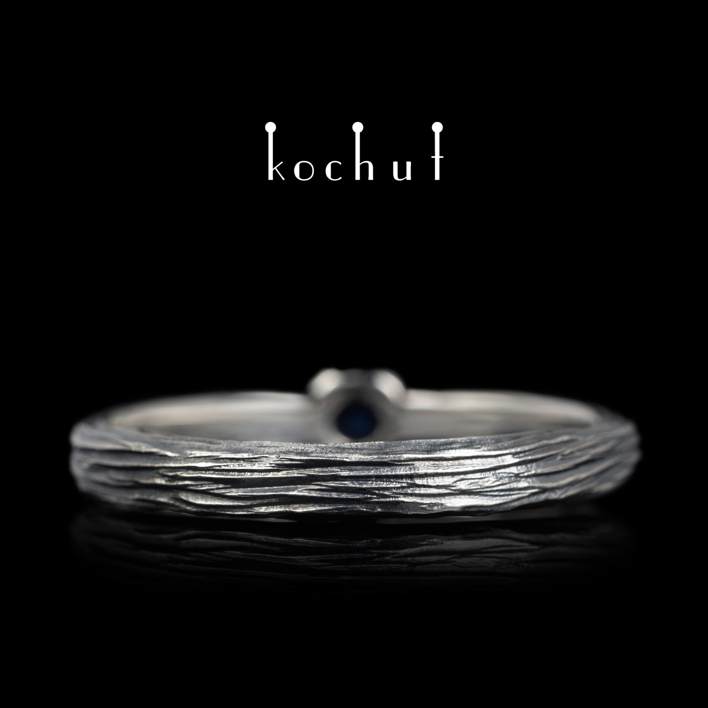 Zerbrechlicher Zweig — Ring aus oxidiertem Silber mit Saphir