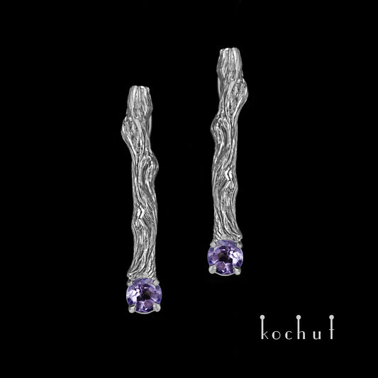 Zweige — Ohrringe aus oxidiertem Silber mit Amethysten