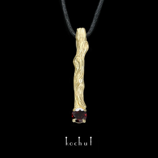 Kleiner Zweig — Anhänger aus Gelbgold mit Granat