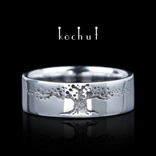 Baum des Lebens — Ring aus Weißgold, überzogen mit weißem Rhodium