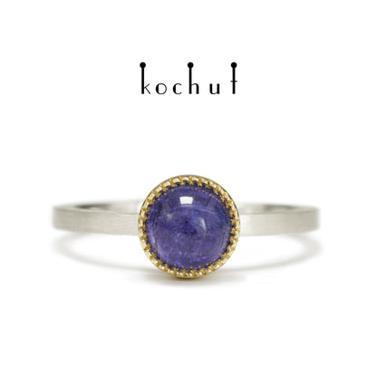 Neptune — ein Ring aus Silber und Gelbgold mit einem Tansanit
