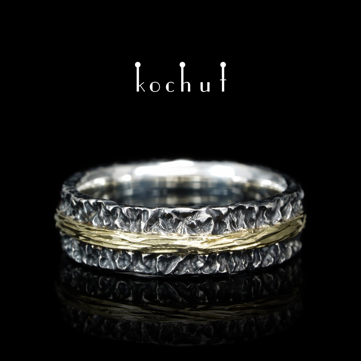 Citadel — Ehering aus oxidiertem Silber und Gelbgold mit Rauchquarz