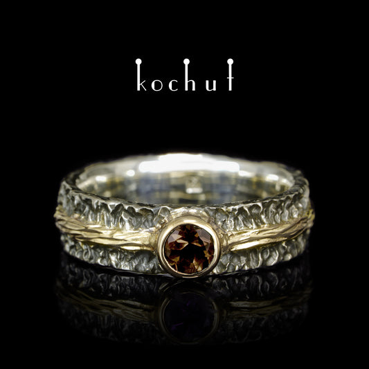 Citadel — Ehering aus Gelb- und Weißgold mit Rauchquarz, beschichtet mit schwarzem Rhodium