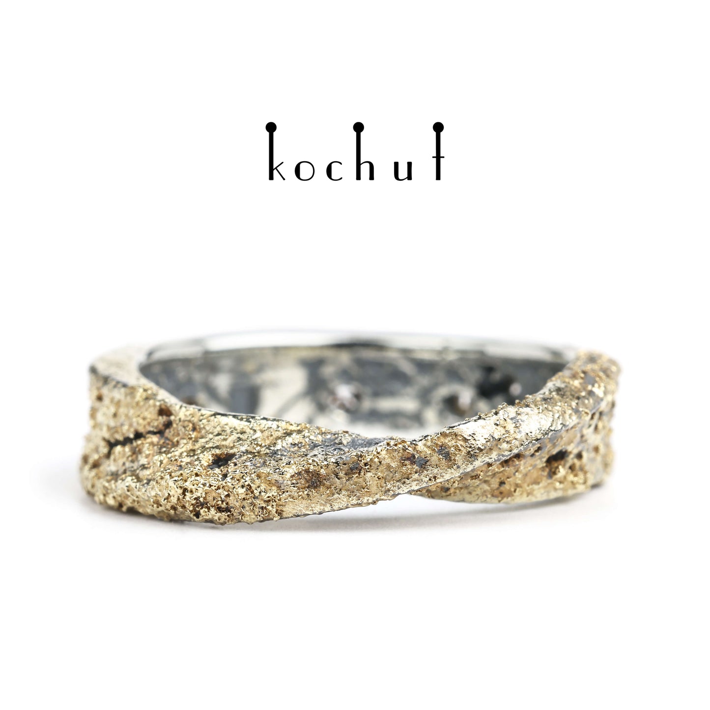 Moebius keltisches Band — Ehering aus oxidiertem Silber mit Gelbgoldoberfläche