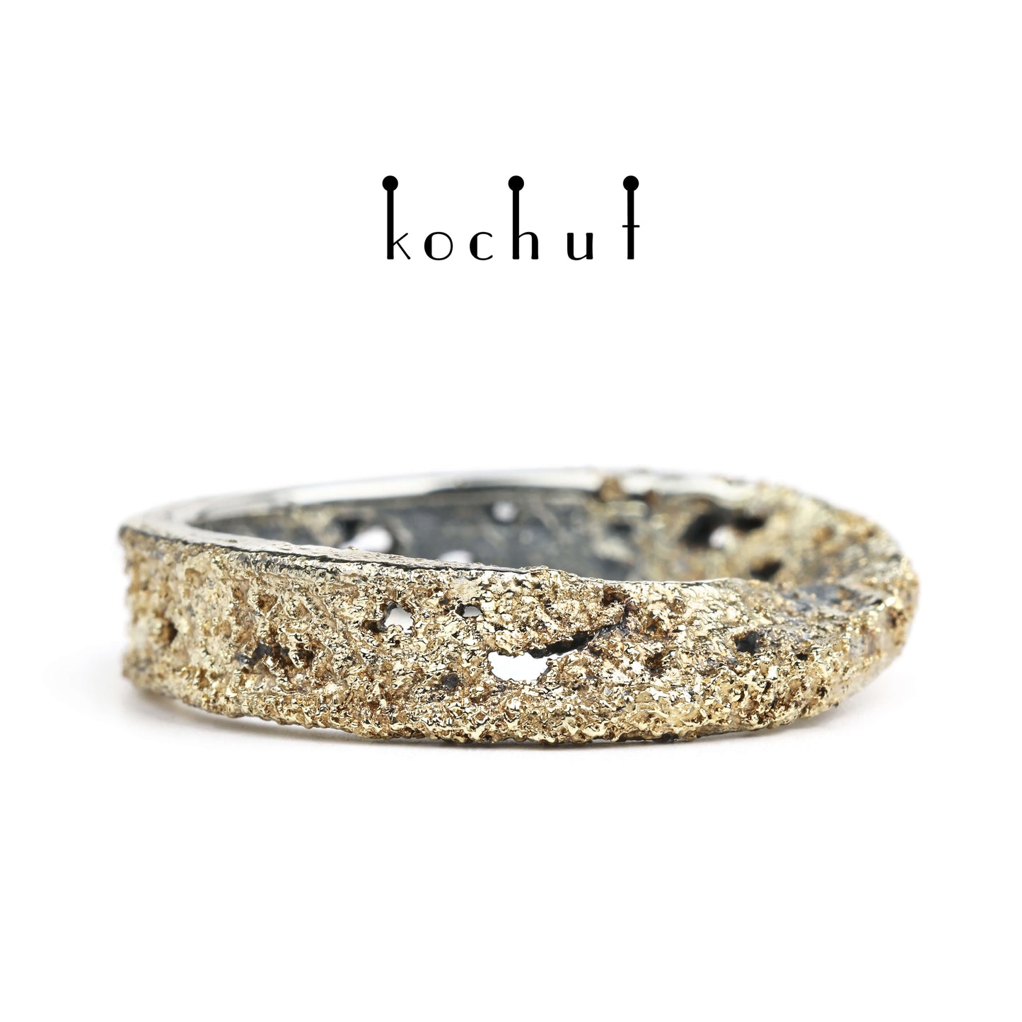 Moebius keltisches Band — Ehering aus oxidiertem Silber mit Gelbgoldoberfläche