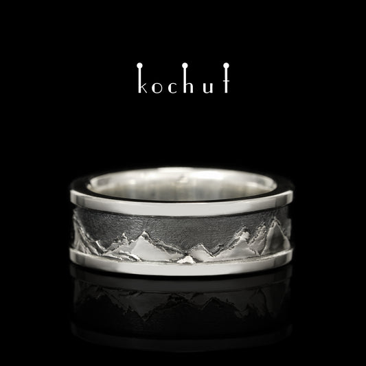 Peaks of Love — Ehering aus oxidiertem Silber