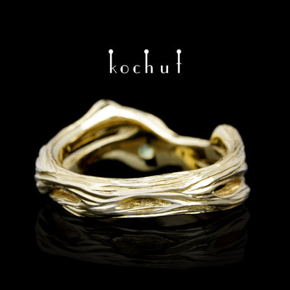 Zweig — Ring aus Gelbgold mit Chrysolithen