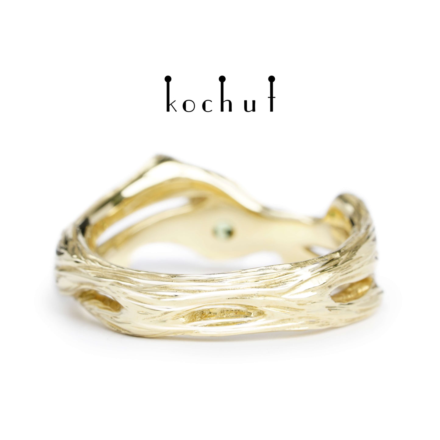 Zweig — Ring aus Gelbgold mit Chrysolithen