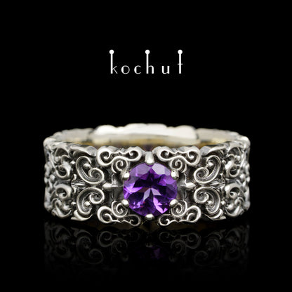 Notre Dame — Ring aus Weißgold mit Amethyst, beschichtet mit schwarzem Rhodium