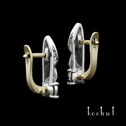 Versailles — Ohrringe aus oxidiertem Silber und Gelbgold mit Spinell