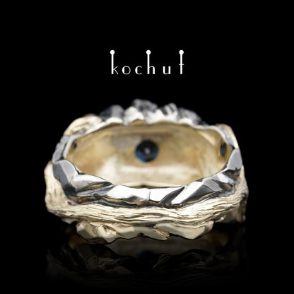 Dominator — Ring aus Weiß- und Gelbgold mit Saphir und Diamanten, überzogen mit schwarzem Rhodium