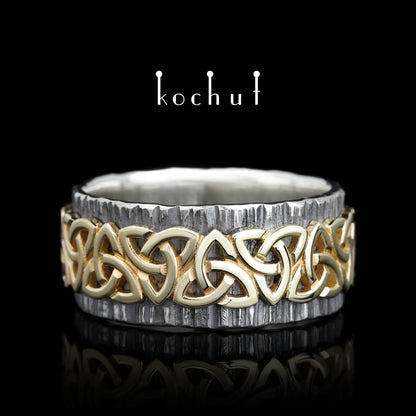 Keltisches Muster — Ring aus oxidiertem Silber und Gelbgold