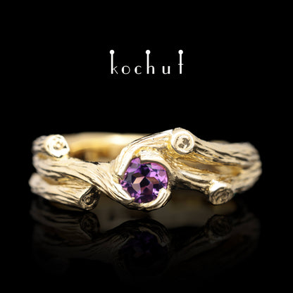 Zweig — Gelbgoldring mit Amethyst
