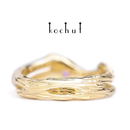 Zweig — Gelbgoldring mit Amethyst