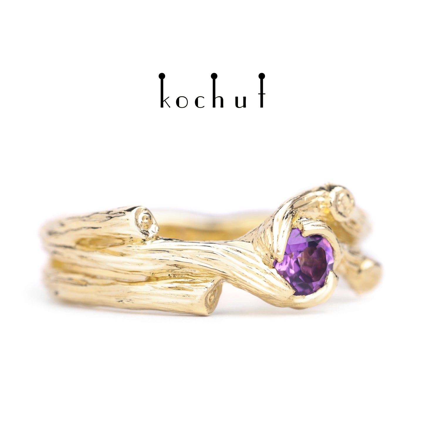 Zweig — Gelbgoldring mit Amethyst