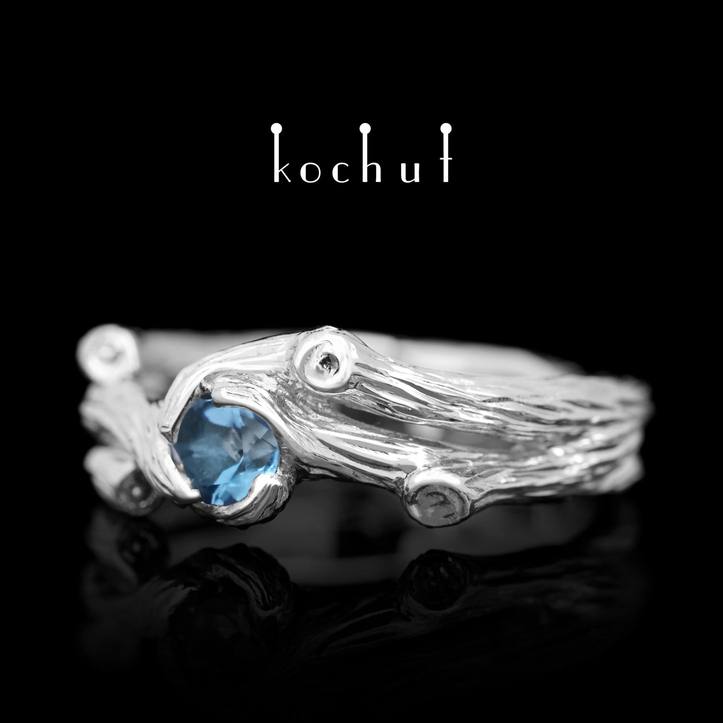 Zweig — Ring aus Weißgold mit Topas, beschichtet mit weißem Rhodium