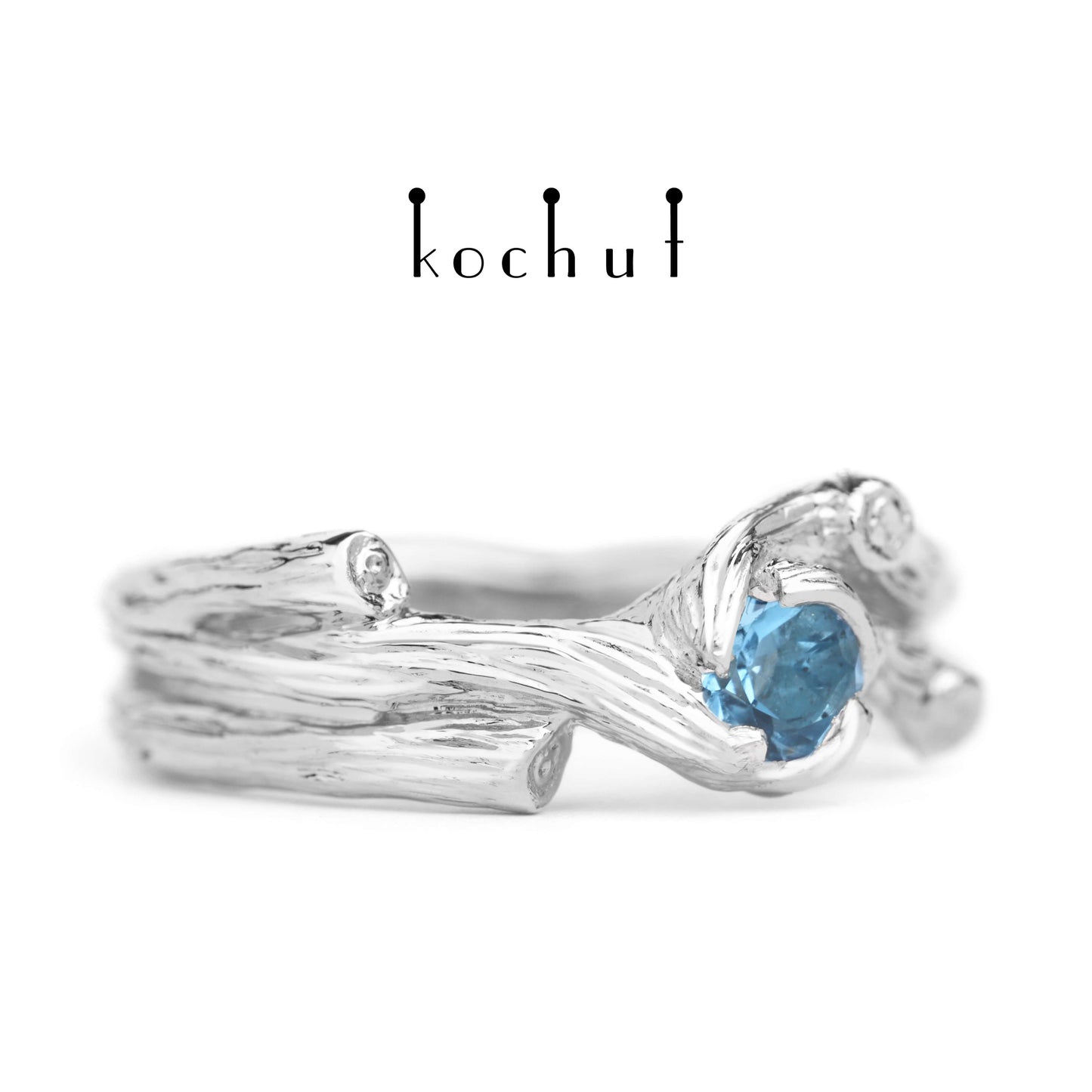Zweig — Ring aus Weißgold mit Topas, beschichtet mit weißem Rhodium