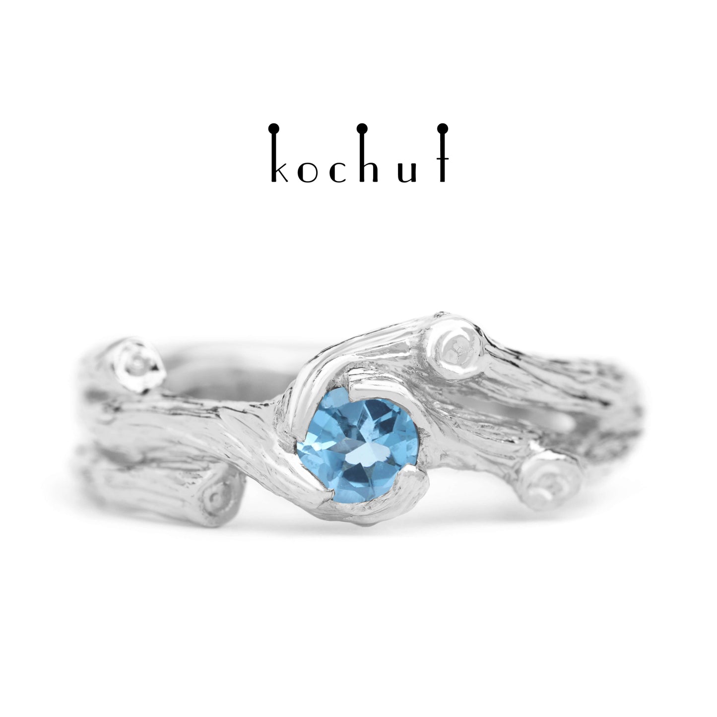 Zweig — Ring aus Weißgold mit Topas, beschichtet mit weißem Rhodium