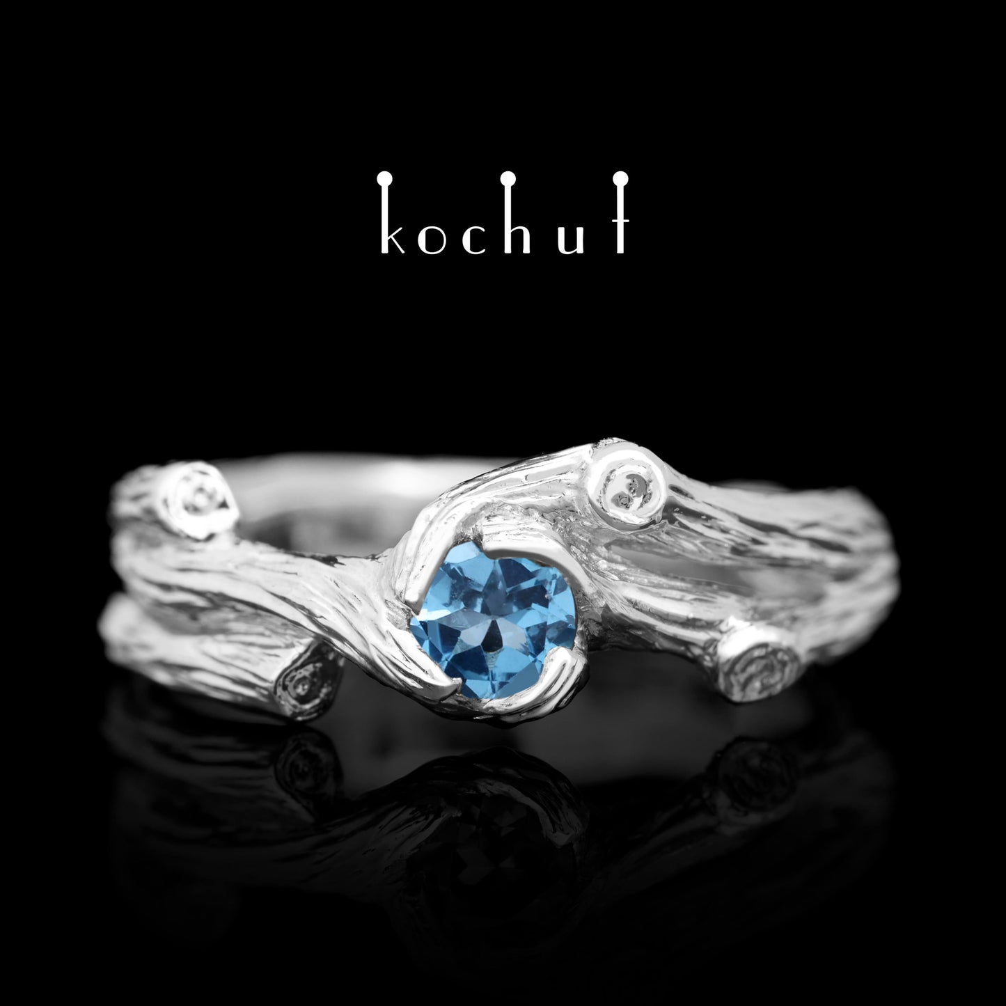 Zweig — Ring aus Weißgold mit Topas, beschichtet mit weißem Rhodium