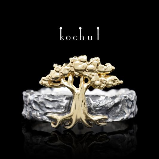 Baum der Reflexion — Ring aus oxidiertem Silber und Gelbgold