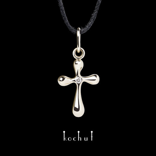 Tau der Liebe — Kreuz aus Weißgold mit einem Diamanten