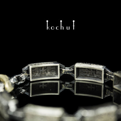 Leib und Seele: Sakrament — Armband aus Weißgold, Gelbgold und Diamanten, bedeckt mit schwarzem Rhodium