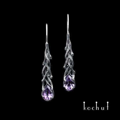 Galadriel — Ohrringe aus oxidiertem Silber mit Amethysten