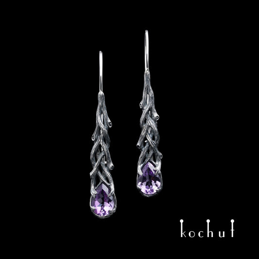 Galadriel — Ohrringe aus oxidiertem Silber mit Amethysten