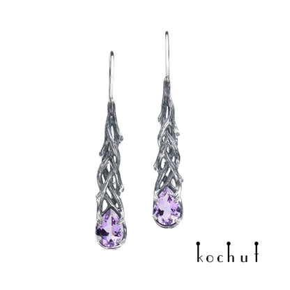 Galadriel — Ohrringe aus oxidiertem Silber mit Amethysten
