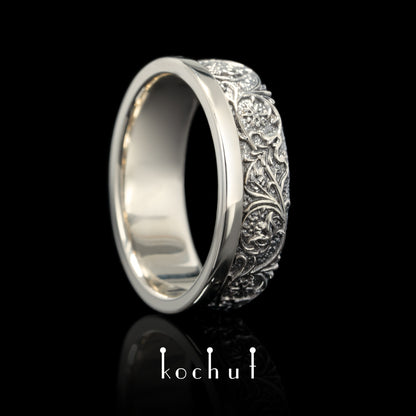 Harmonie der Natur — Weißgold-Ehering mit schwarzem Rhodium überzogen