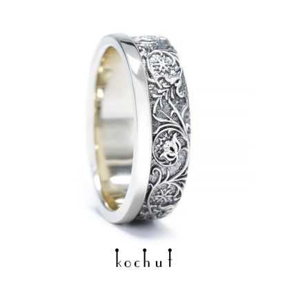 Harmonie der Natur — Weißgold-Ehering mit schwarzem Rhodium überzogen